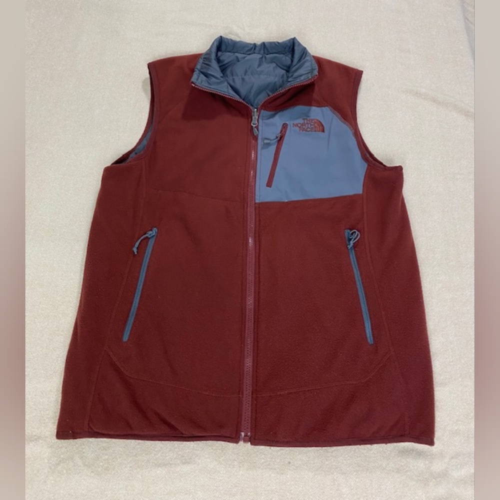 The‎ North Face Vest Mens small maroon/Gray Full Zip Fleece Quilted Reversible